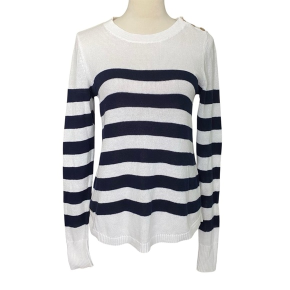 Lilly Pulitzer Nautical Lightweight Cotton Blue White Stripe Sweater M Coastal - Picture 1 of 10